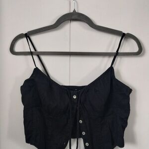 Ghanda Black Button-Front Spaghetti Strap Crop Top